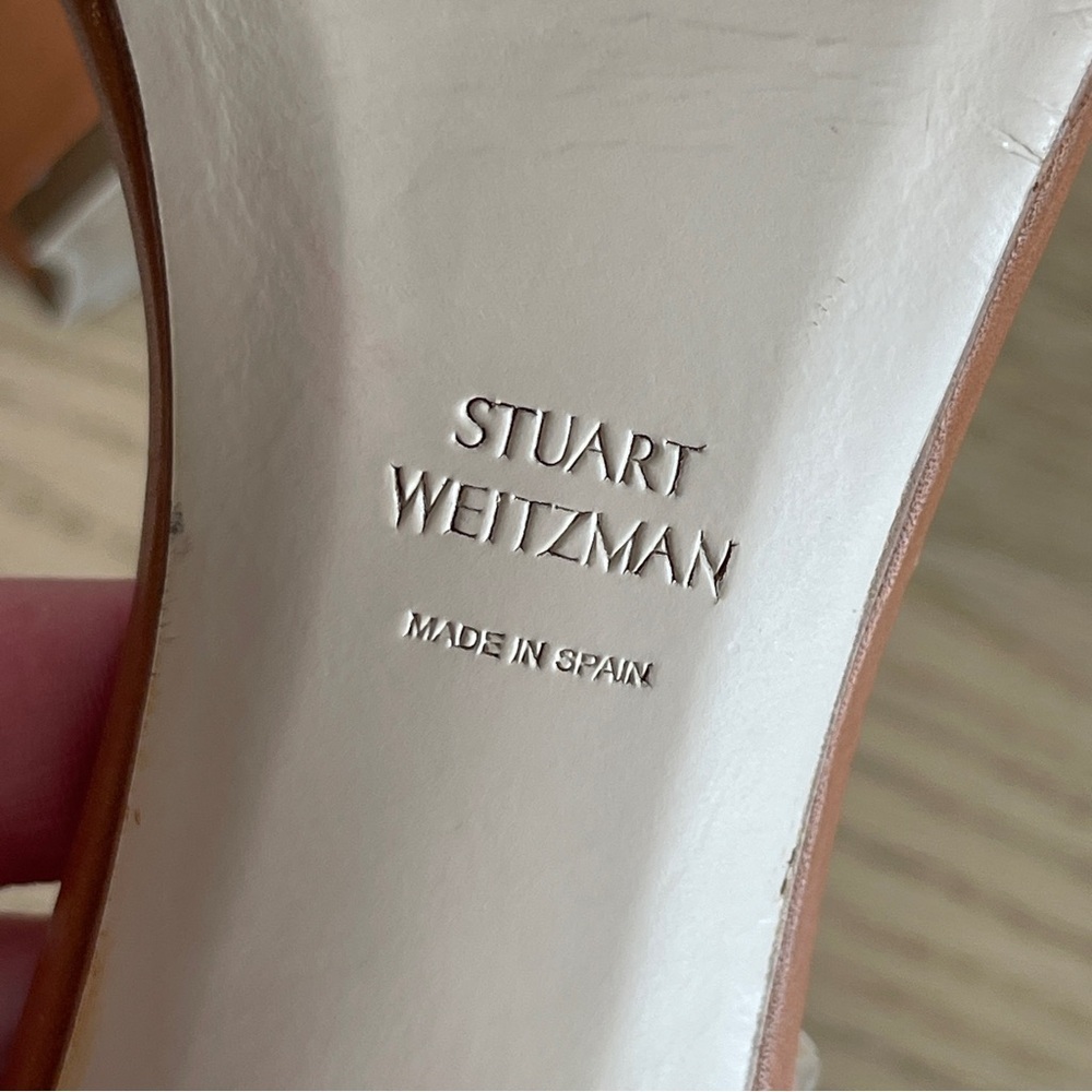 Stuart Weitzman rosemarie block heel cognac Brown Ankle Strap Sandals gold stud - Picture 10 of 12